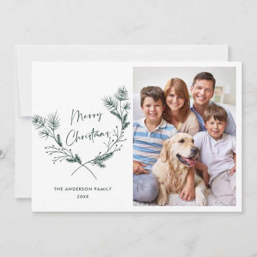 Hand getrokken minimalistische kerstkrans 4 foto feestdagenkaart (Voorkant)