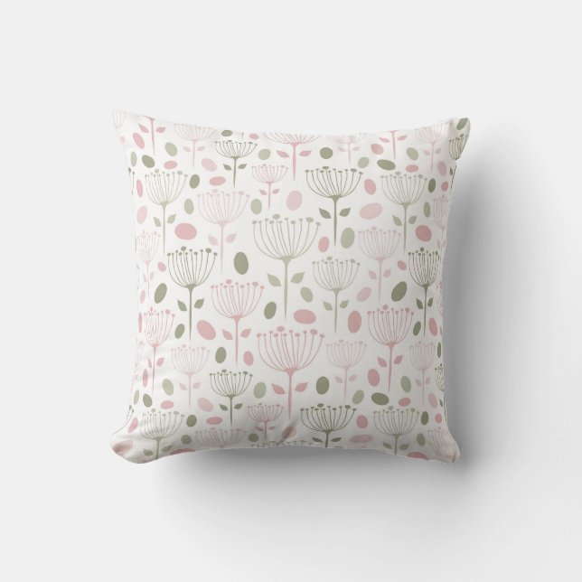 Hand getrokken Modern Blush roze en groene bloemen Kussen (Voorkant)