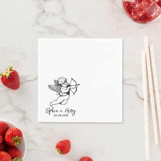 Hand getrokken moderne cherub cocktail bruiloft se servet (Insitu)