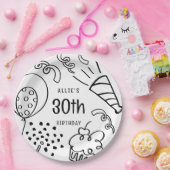 Hand getrokken moderne verjaardag Elke leeftijd zw Papieren Bordje (Feest)