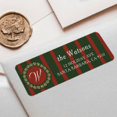 Hand getrokken  Monogram Rood Groene Streep Xmas Etiket