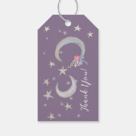 Hand getrokken Moon Star Flowers Dank u Baby showe Cadeaulabel