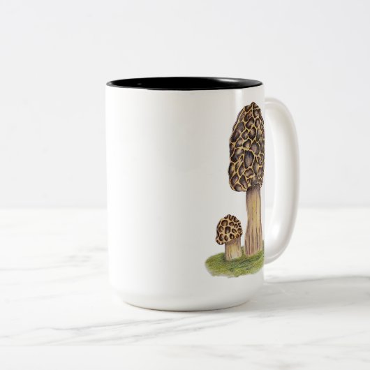 Hand getrokken Morel Mushroom Tweekleurige Koffiemok (Voorkant rechts)