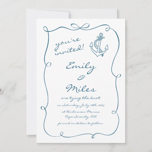 Hand getrokken nautische bruiloft Bewaar de datum Kaart (Voorkant)