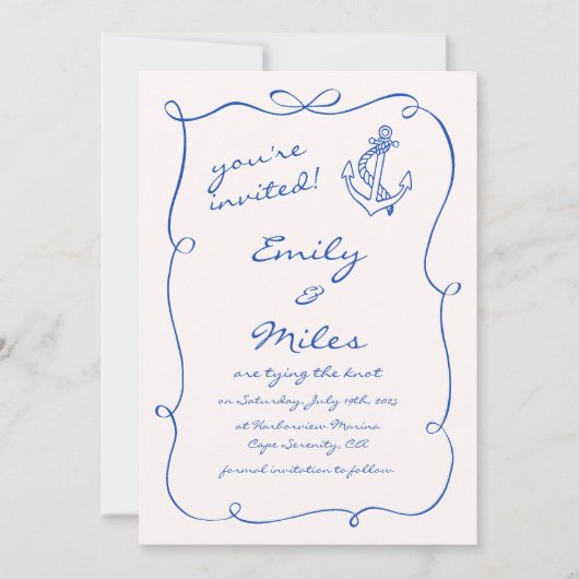 Hand getrokken nautische bruiloft Bewaar de datum Kaart (Voorkant)