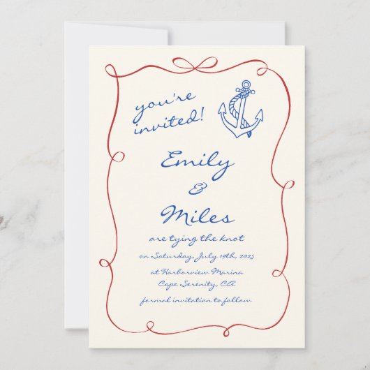 Hand getrokken nautische bruiloft Bewaar de datum Kaart (Voorkant)