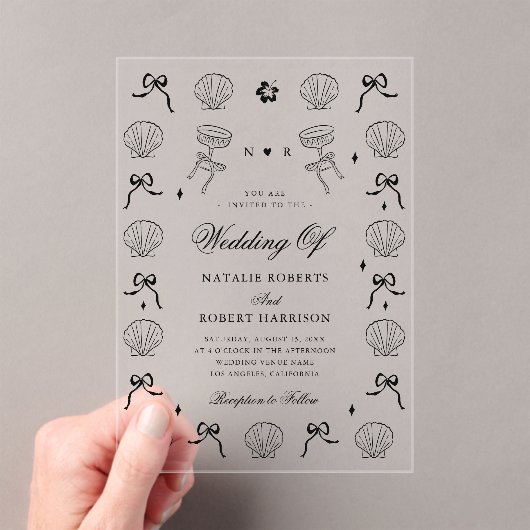 Hand getrokken nautische kust zeeschelp shell brui acryl uitnodigingen (Insitu (Draagbaar))