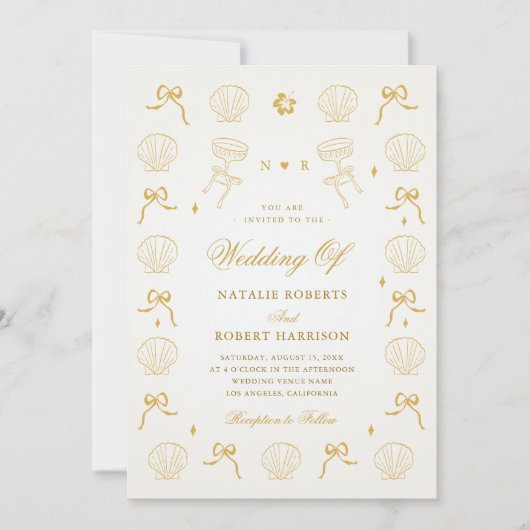 Hand getrokken nautische kust zeeschelp shell brui kaart (Voorkant)