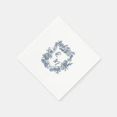 Hand getrokken Navy Blue Floral Crest Monogram Huw Servet (Hoek)