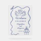  Hand Getrokken Navy Blue Retro Wedding Welkom Acryl Bord (Voorkant)