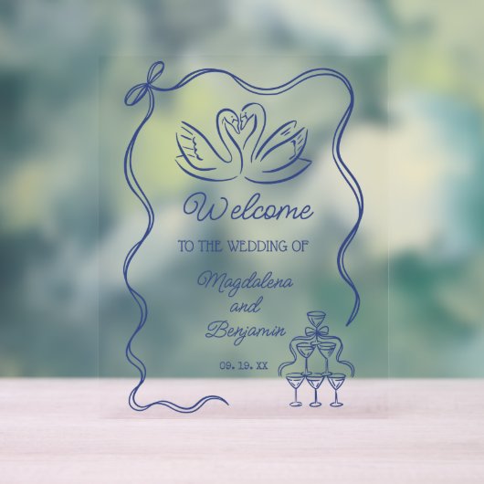  Hand Getrokken Navy Blue Retro Wedding Welkom Acryl Bord (Neutraal)