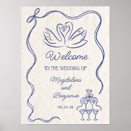 Hand Getrokken Navy Blue Swans Wedding Welkom Poster