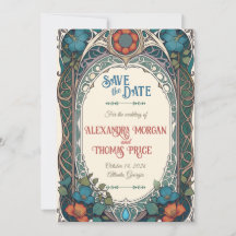Hand getrokken Nouveau Floral Save the Date Kaart