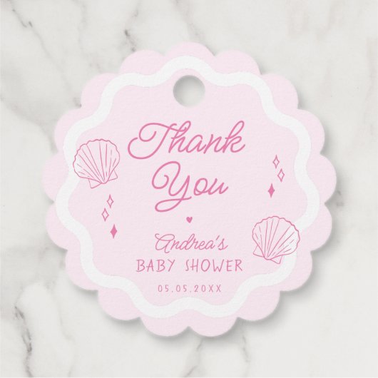 Hand getrokken Ocean Shell Baby shower Dank u Bedankjes Labels (Achterkant)