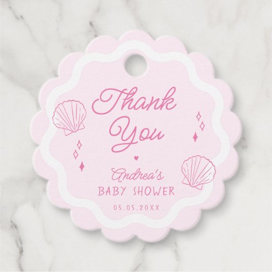 Hand getrokken Ocean Shell Baby shower Dank u Bedankjes Labels (Voorkant)