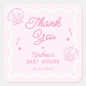 Hand getrokken Ocean Shell Baby shower Dank u Vierkante Sticker (Voorkant)
