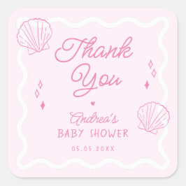 Hand getrokken Ocean Shell Baby shower Dank u Vierkante Sticker