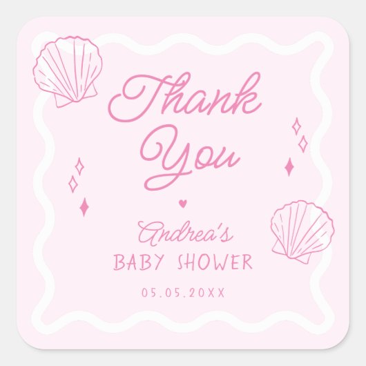 Hand getrokken Ocean Shell Baby shower Dank u Vierkante Sticker (Voorkant)