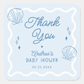 Hand getrokken Ocean Shell Baby shower Dank u Vierkante Sticker (Voorkant)