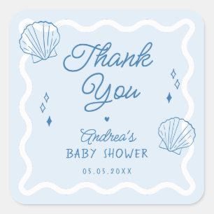 Hand getrokken Ocean Shell Baby shower Dank u Vierkante Sticker