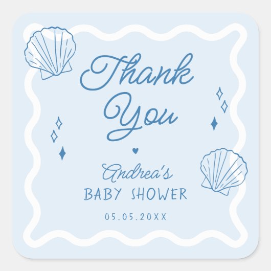 Hand getrokken Ocean Shell Baby shower Dank u Vierkante Sticker (Voorkant)