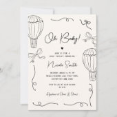 Hand getrokken Oh Baby Hete Luchtballon Bow Baby s Kaart (Voorkant)