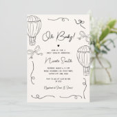 Hand getrokken Oh Baby Hete Luchtballon Bow Baby s Kaart (Staand voorkant)