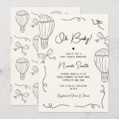 Hand getrokken Oh Baby Hete Luchtballon Bow Baby s Kaart (Voorkant / Achterkant)