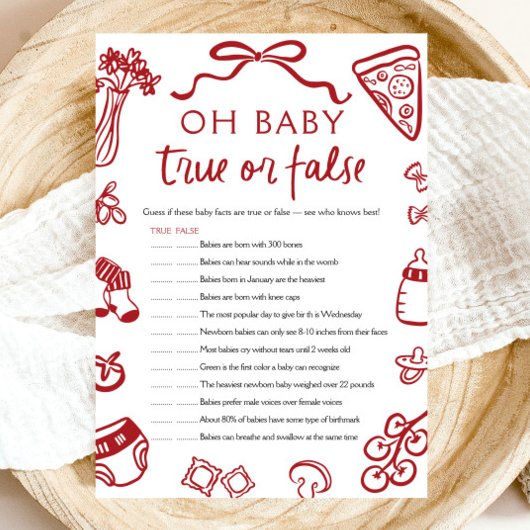 Hand getrokken Oh Baby True of False Baby shower G Kaart