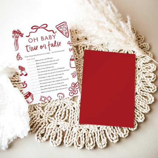 Hand getrokken Oh Baby True of False Baby shower G Kaart
