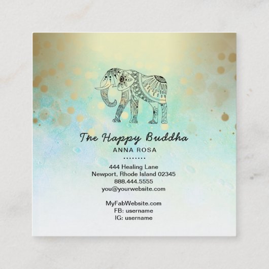 ** Hand getrokken olifant patroon Boeddha goud Vierkante Visitekaartje (Achterkant)