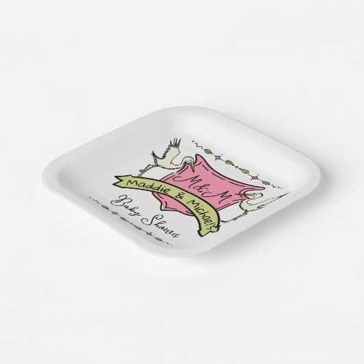 Hand getrokken ooievaar Crest Baby shower Papieren Bordje (Gebogen)
