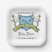 Hand getrokken ooievaar Crest Baby shower Papieren Bordje (Voorkant)