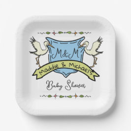 Hand getrokken ooievaar Crest Baby shower Papieren Bordje