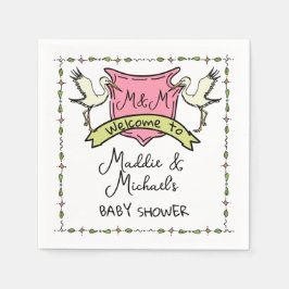 Hand getrokken ooievaar Crest Baby shower Servet