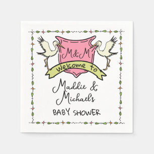 Hand getrokken ooievaar Crest Baby shower Servet