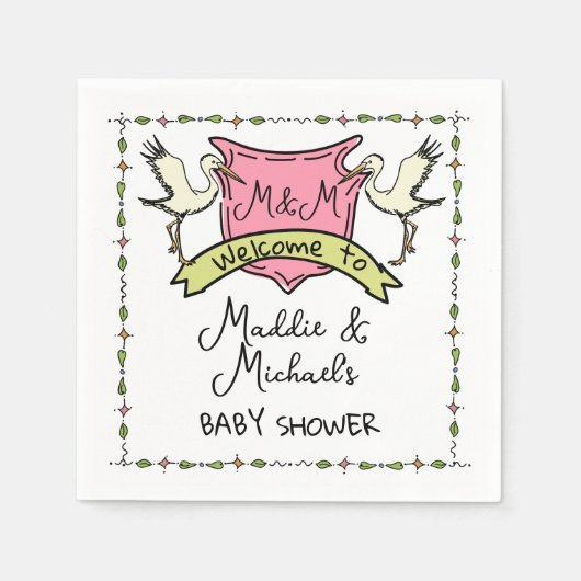 Hand getrokken ooievaar Crest Baby shower Servet (Voorkant)