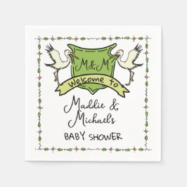 Hand getrokken ooievaar Crest Baby shower Servet