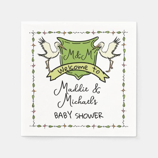 Hand getrokken ooievaar Crest Baby shower Servet (Voorkant)