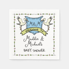 Hand getrokken ooievaar Crest Baby shower Servet