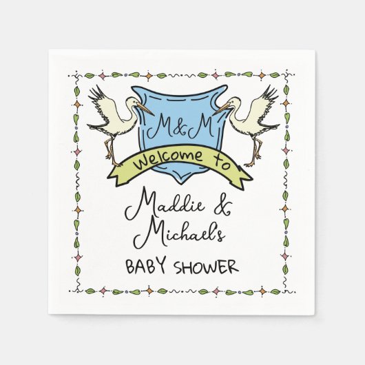 Hand getrokken ooievaar Crest Baby shower Servet (Voorkant)