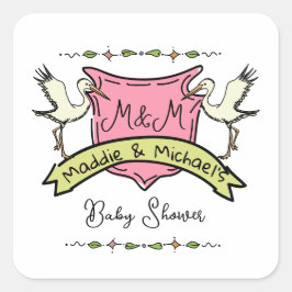 Hand getrokken ooievaar Crest Baby shower Vierkante Sticker