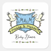 Hand getrokken ooievaar Crest Baby shower Vierkante Sticker (Voorkant)