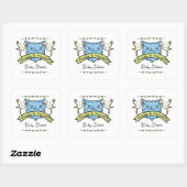 Hand getrokken ooievaar Crest Baby shower Vierkante Sticker (Vel)