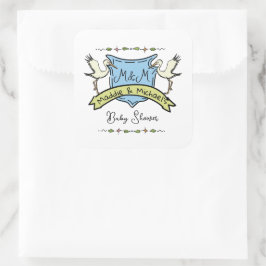 Hand getrokken ooievaar Crest Baby shower Vierkante Sticker