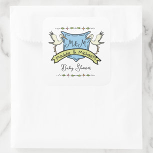 Hand getrokken ooievaar Crest Baby shower Vierkante Sticker