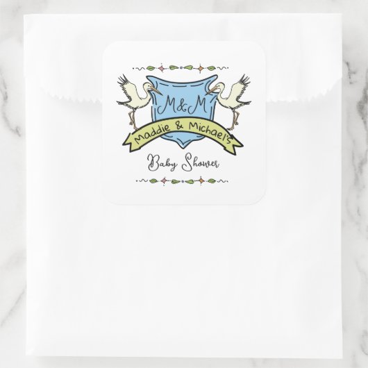 Hand getrokken ooievaar Crest Baby shower Vierkante Sticker (Tas)