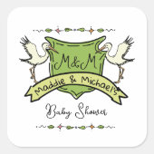 Hand getrokken ooievaar Crest Baby shower Vierkante Sticker (Voorkant)