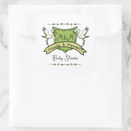 Hand getrokken ooievaar Crest Baby shower Vierkante Sticker