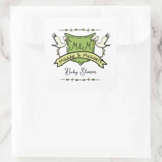 Hand getrokken ooievaar Crest Baby shower Vierkante Sticker (Tas)
